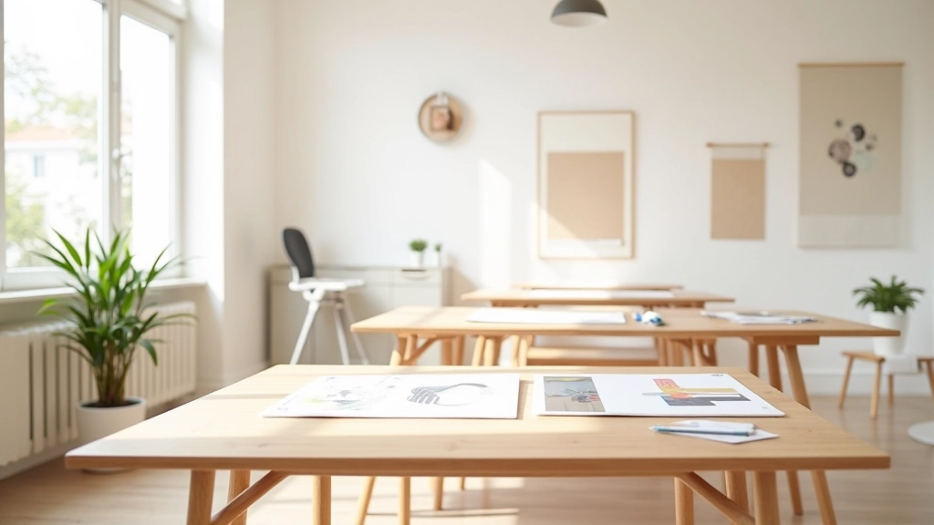 Equipa de design trabalhando em espaço moderno com painéis de inspiração na parede