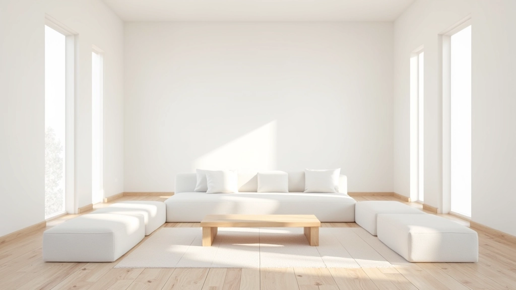 Sala de estar minimalista com linhas limpas e simplicidade funcional